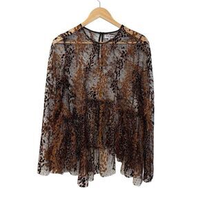 Opening Ceremony Enamel Glitter Copper/Black Sheer Top Size 6 Asymmetrical